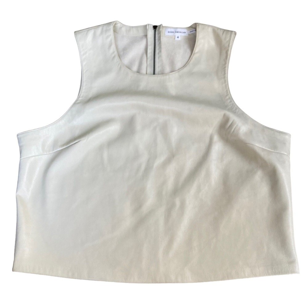 Good American Size XL (Sz 4) Better Than Leather Crop Top Ivory Bone NWOT Flaw